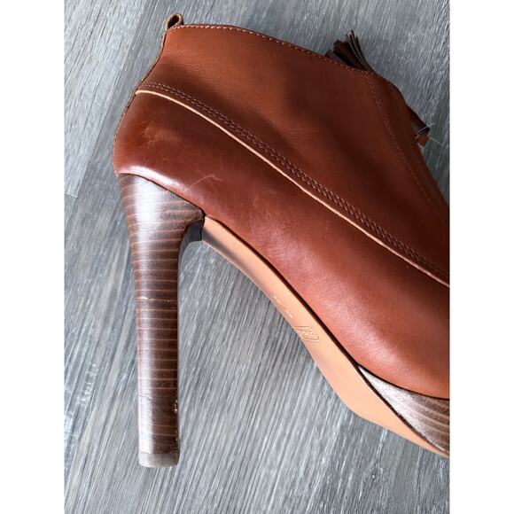 COACH cognac brown supple leather tassel zip front heeled ankle booties boots - Picture 8 of 11